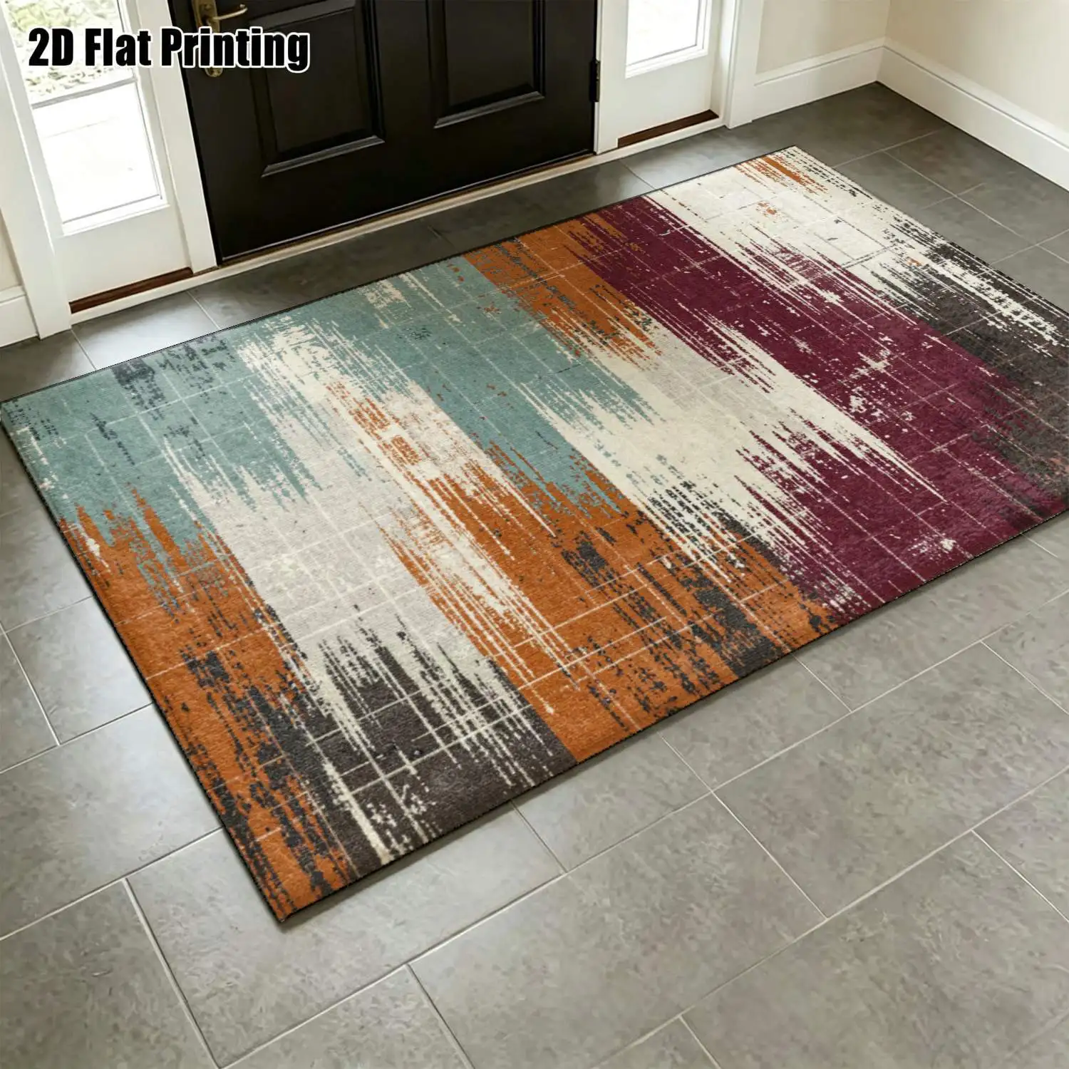 1Pc 2D Printed Retro Orange-Purple Geometric Pattern Carpet Nordic, Modern Minimalist, European Style, Machine Washable, Multi-Size, Suitable for Living Room, Bedroom, Dining Room, Entrance, Study Home Decor.