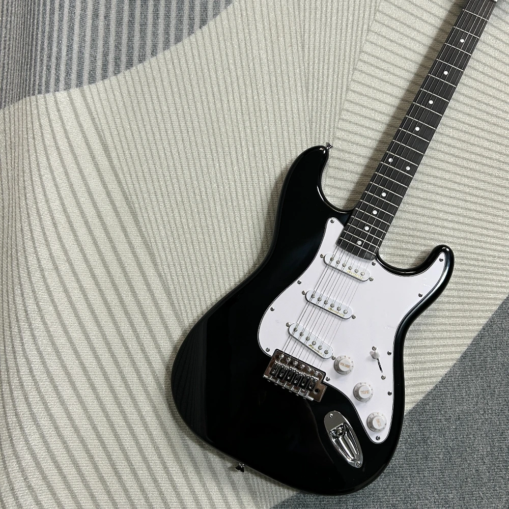 جيتار كهربائي عالي الجودة باللون الأسود ST من خشب الورد ولوحة أصابع SSS التقاطات لعشاق الموسيقى مناسبة لعروض الفرقة المباشرة #6