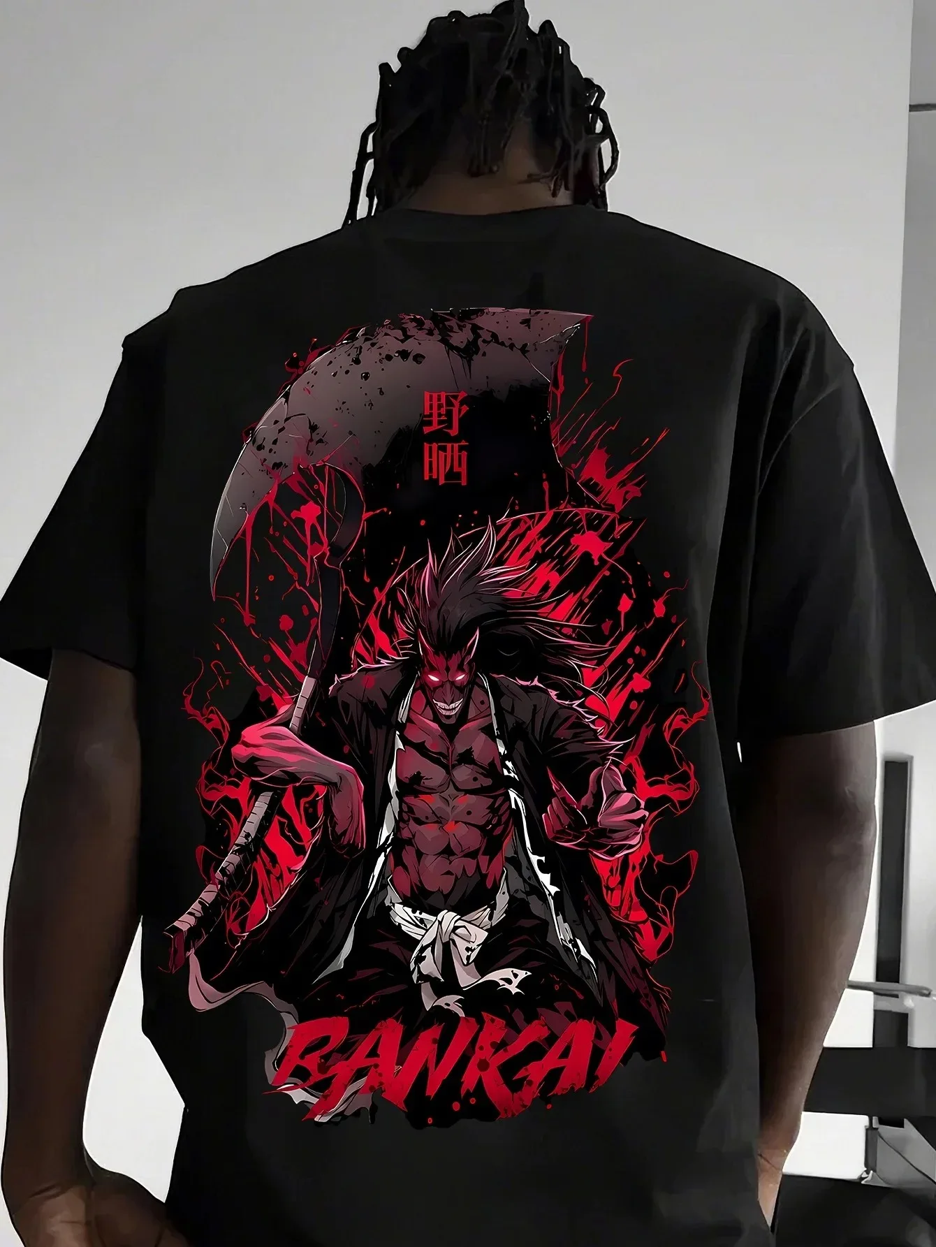 Camiseta BLEACH Kenpachi 2026 con Estampado de Anime, Cabello Rojo, Bankai Zangetsu Nozarashi, Kanji, Diseño de Sangre, Unisex, Estilo Y2K