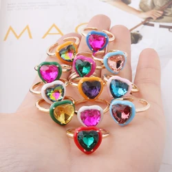 NeeFuWoFu Crystal Heart Open Rings Korean Wave Summer Charm INS Candy Multicolor Colorful Adjustable Size Girl Fashion Jewelry