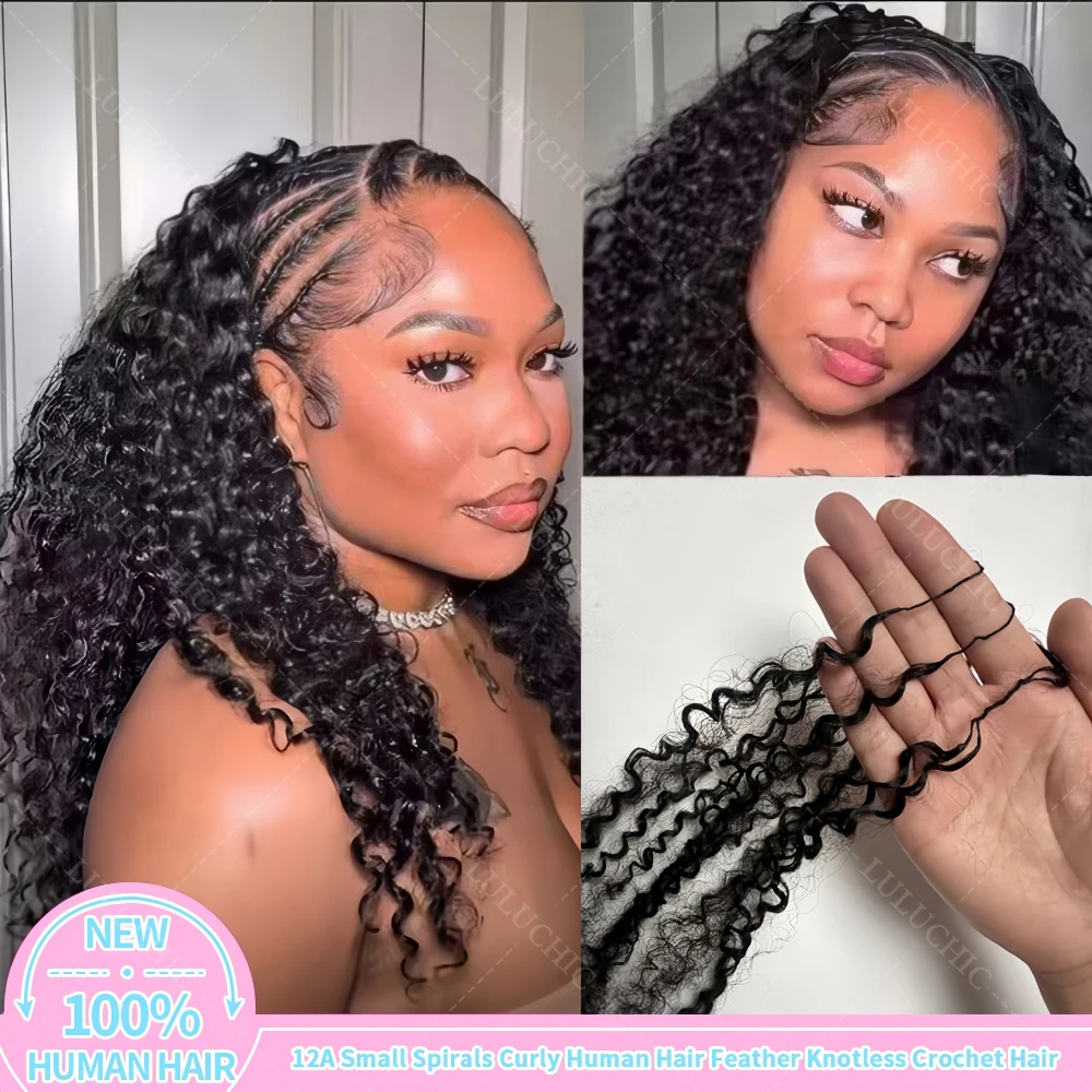 

Crochet Human Hair Kinky Curly Pre-Separated Crochet Hair Extensions Small Spirals Curly Feather Crochet Bulk Hair Twist Braids