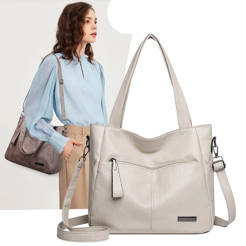 PU Leather Commuter Fashion Vintage Casual Tote Bag Maillard Stylish Crossbody Bags for Women Texture Large Capacity Temperament