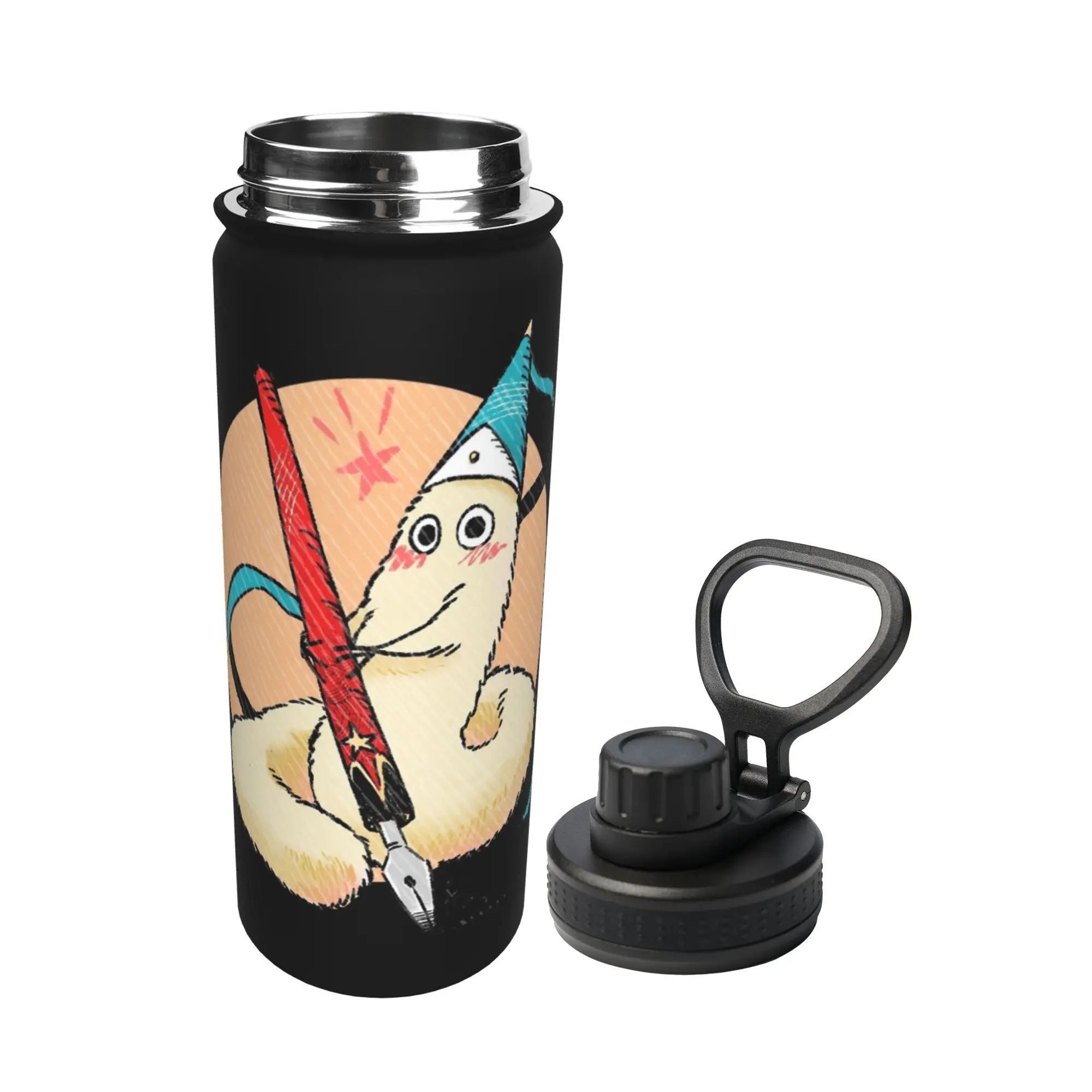 Writing Brush Buddy Witch Hat Atelier Anime 18OZ Sports Insulated Kettle  Coffee Cups Stainless Steel Outdoor Mugs 18OZ