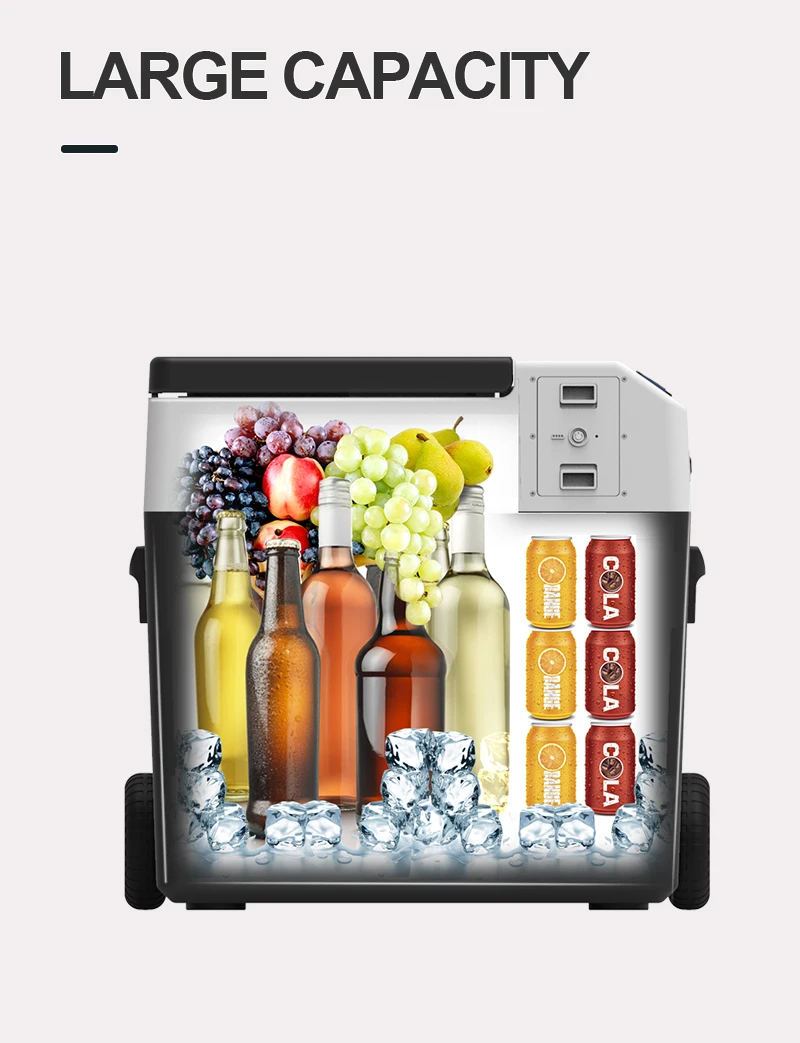 FCR50 50L Car Cooler Car Refrigerator Portable Fridge 12/24V 110-240V DC AC with Removable Inside Battery OEM ODM Available