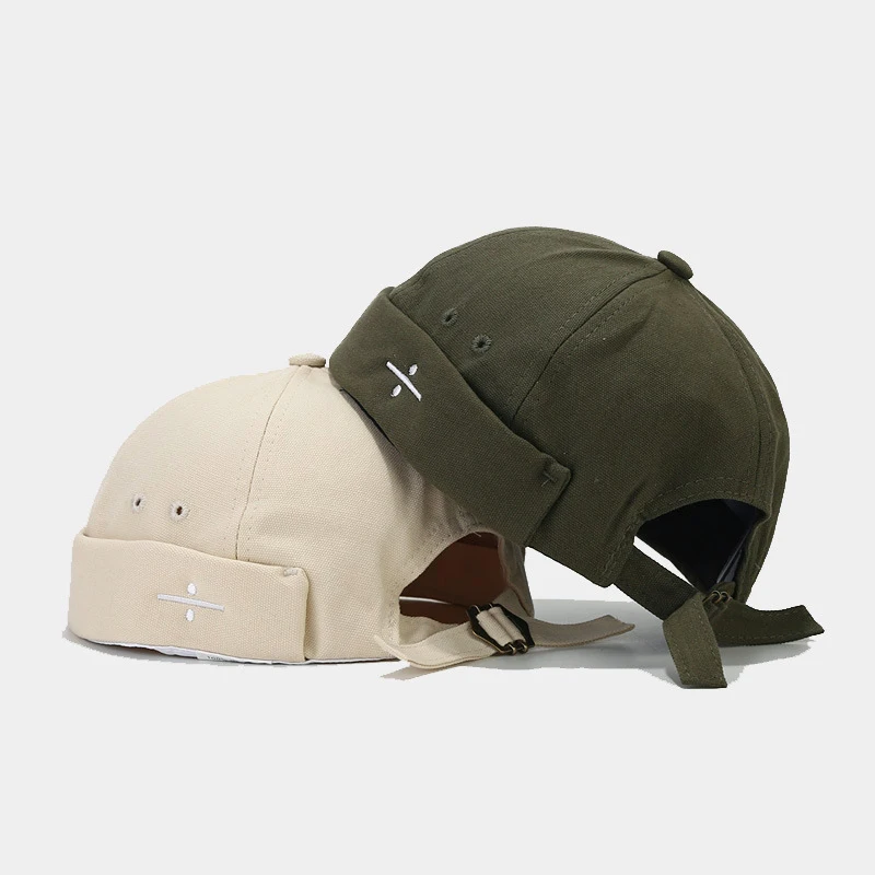 Minimalist Line Embroidery Docker Cap Unisex Multi-Color Streetwear Brimless Landlord Hat