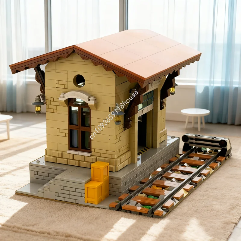 977 قطعة MOC مستودع السكك الحديدية نموذج مدرب ألعاب البناء كتل هدايا عيد الميلاد العمارة تجميع لتقوم بها بنفسك عيد ميلاد الإبداعية