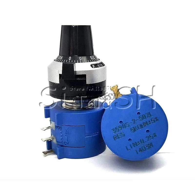 3590S-2 3590S Series Precision Multiturn Potentiometer 10 Ring Adjustable Resistor+1PCS 6.35mm Knob Turns Counting Dial Rotary
