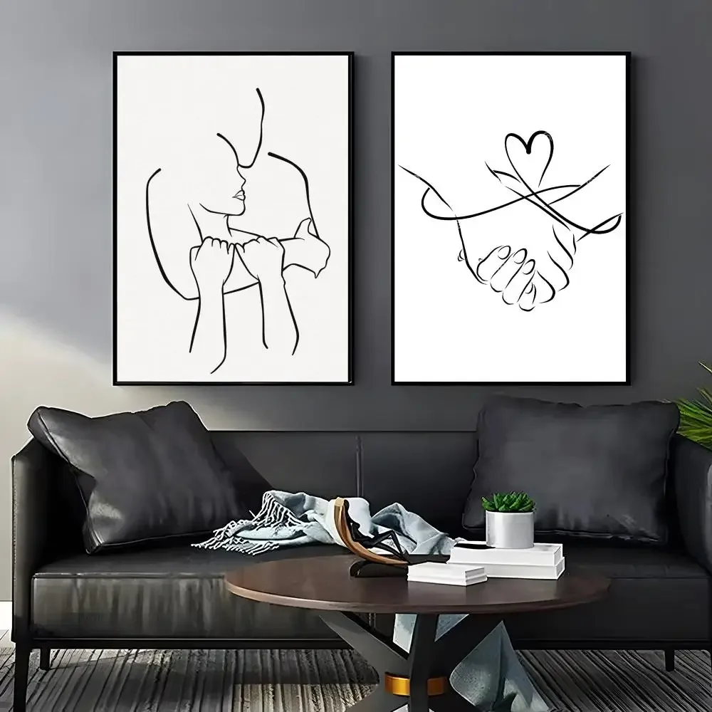 أسود أبيض خط الزوجين لوحة بسيطة الخط الحديثة جدار يطبع لغرفة المعيشة غرفة نوم مكتب أنيق ديكور المنزل هدية
