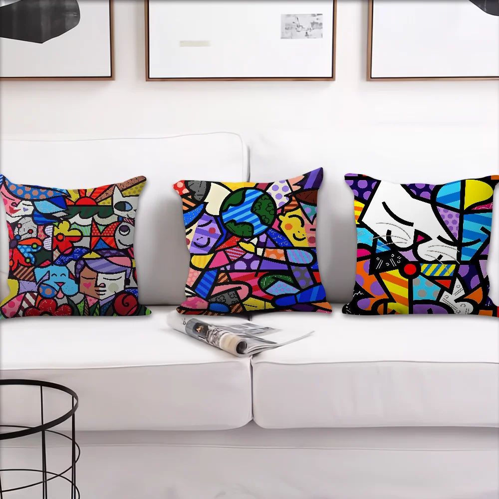 R-Romero B-Britto Illustration Cushion Cover For Pillow Printing Sofa Decoration Home Room Coffee Shop Office Nordic Simplicity
