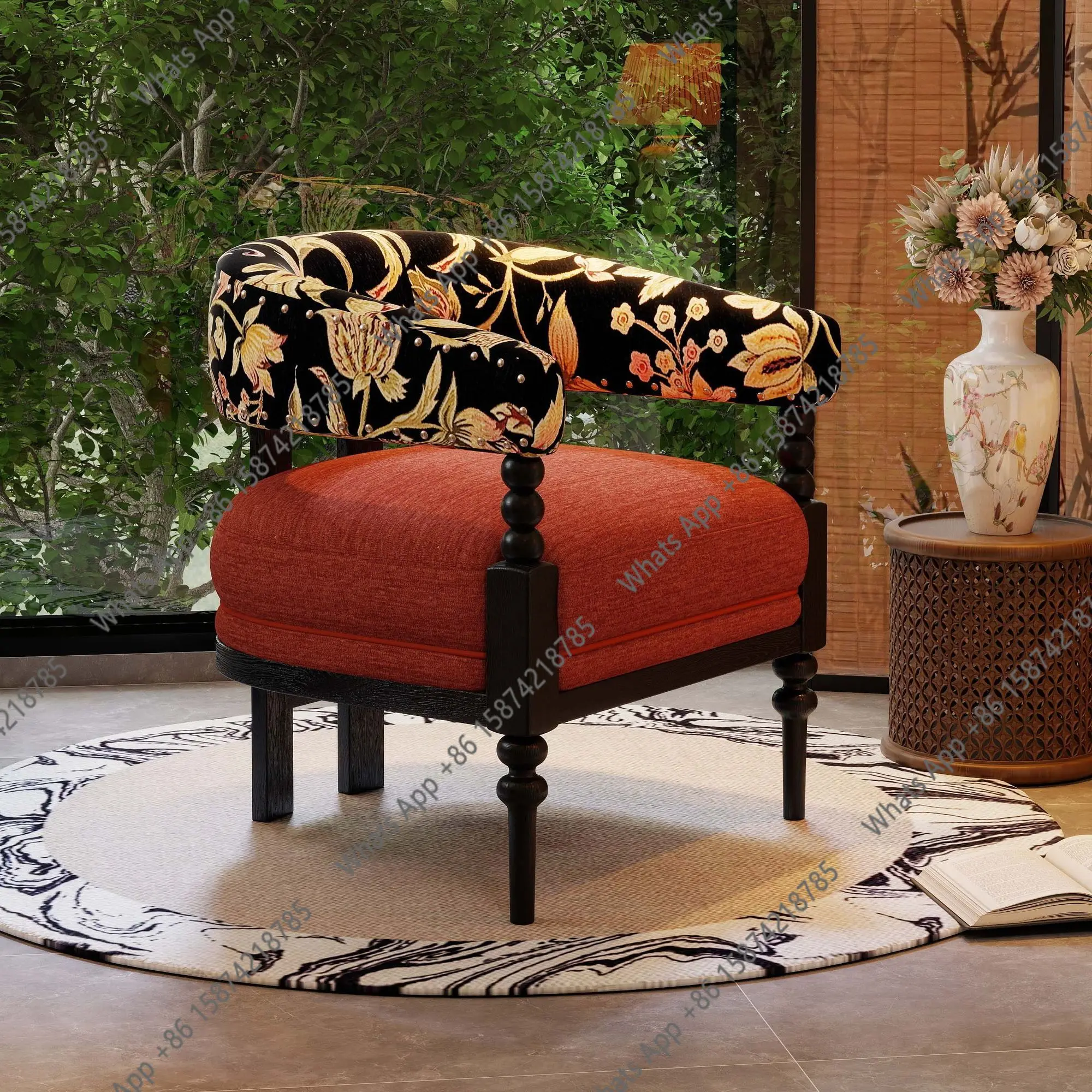 

Французское винтажное кресло из массива дерева, одноместный диван для гостиной, ретро-кресло с подлокотниками и спинкой, кресло для квартиры/гостиной