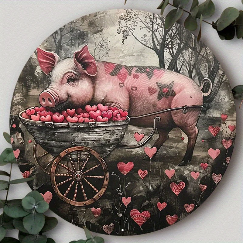 

Aluminum Metal Sign, 2D Flat Circular Wreath Logo, Tavern Club Home Scene Decoration, Pig Pet Decoration, Wall Art Home Decor