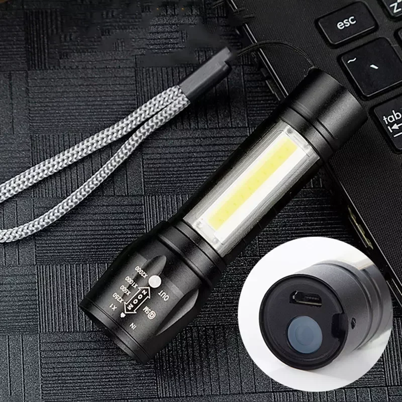 LED Glare Flashlight Aluminum Alloy USB Charging COB Mini Telescopic Zoom 511 Outdoor Multi-Function Flashlight