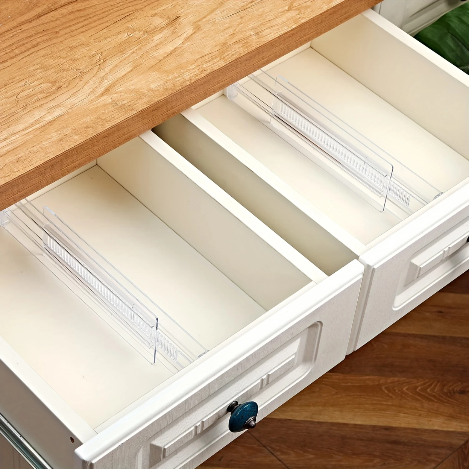 6pcs Clear Expandable Drawer Dividers with Foam Pad - Securely Lock in Place for Organized Cabinet and Drawer  - Perfect for Hou