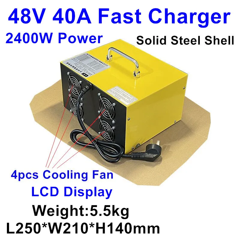 48V 40A 54.6V 58.8V 58.4V fast Charger with LCD display lifepo4 lipo LTO GEL AGM lead acid battery chargeur cargador 13s 14s 16s