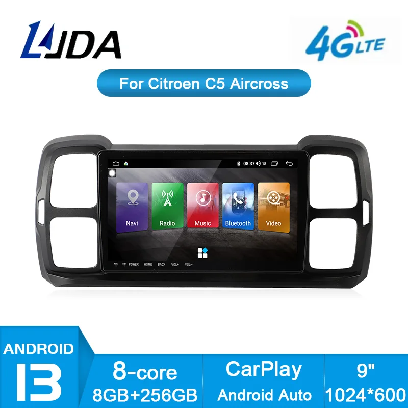 LJDA Car Multimedia Player For Citroen C5 Aircross 2017 - 2021 Android 13 Car Radio Autoaudio GPS Stereo