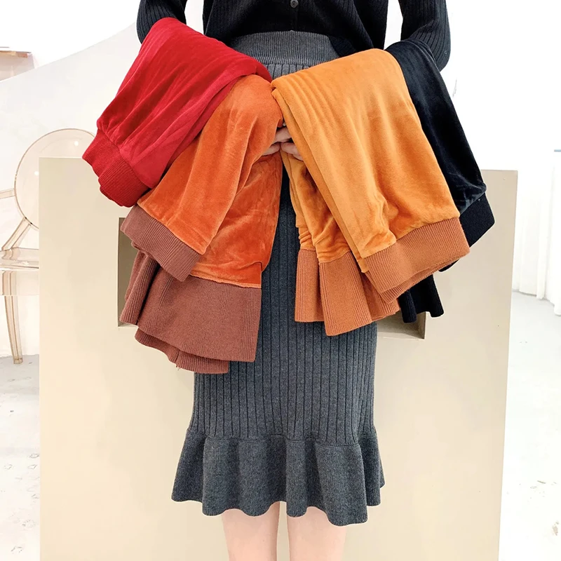 

Winter Thick Plus Velvet Warm Skirt Women Korean Fashion High Waist Knitted Skirts Female Elegant Chic Fishtail Skirt