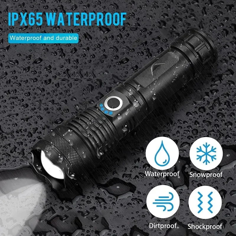 Rechargeable LED Flashlights High Lumens Super Bright Torch with 5 Modes Waterproof Powerful  Handheld Flash Light for Camping