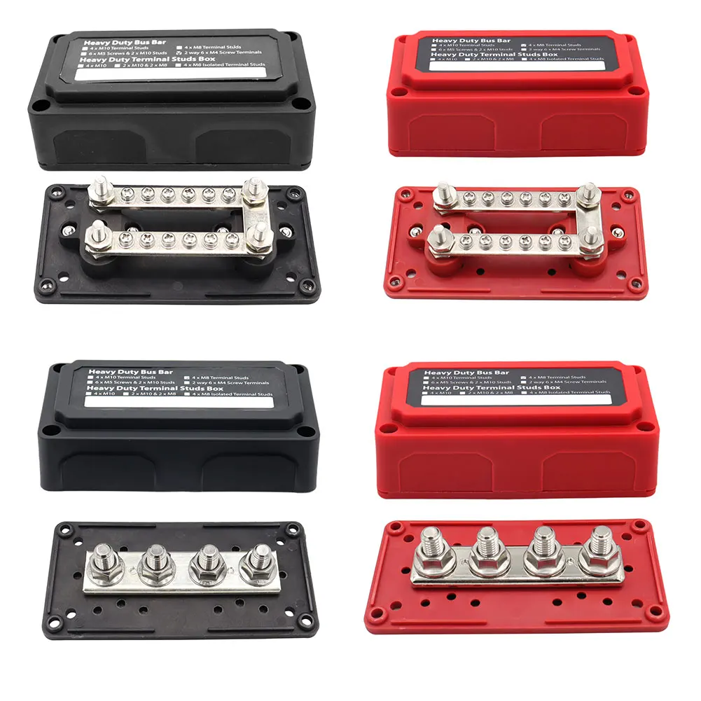 300A 48V Modular Design Board Case 4/12 Terminal M10/M6 Studs Bus Bar Heavy Duty Bus Bar Terminal Block for Automotive Car Boat