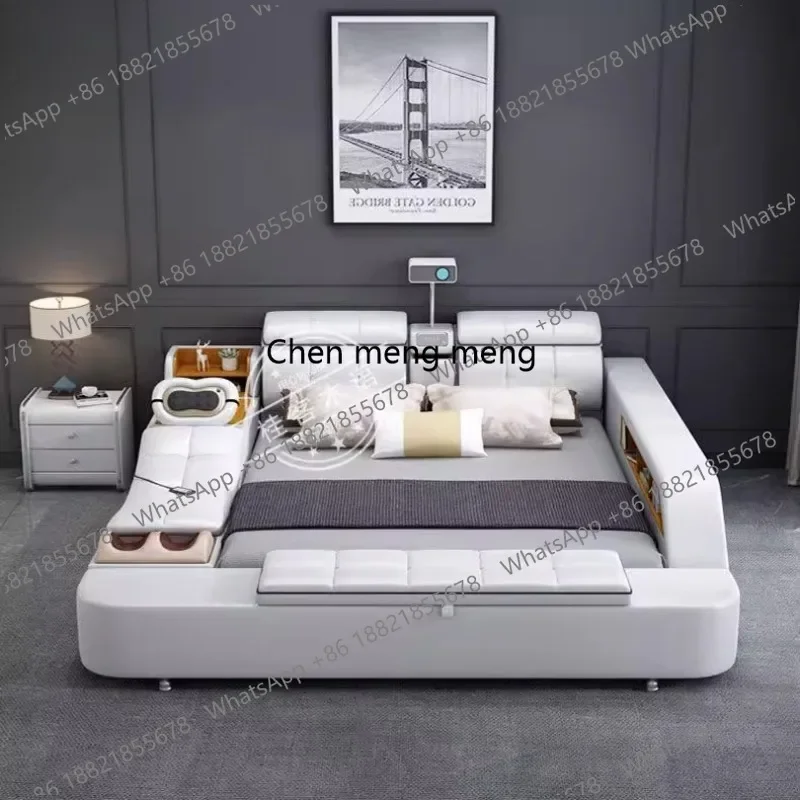 

Роскошная умная многофункциональная деревянная двуспальная кровать для девочек, современная, с прикроватными тумбочками, для спальни, HomeX