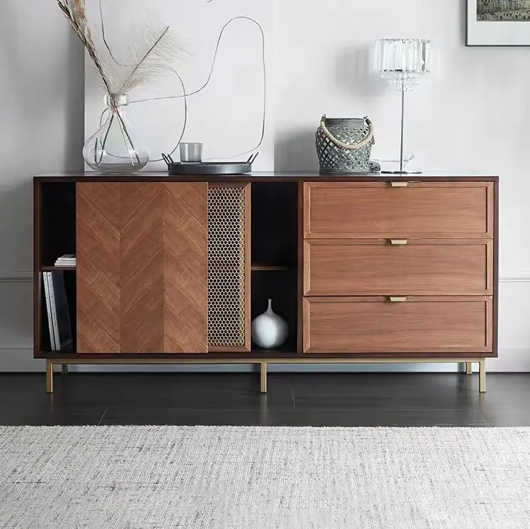 

-for Modern Design Sideboard Cabinet Household Multi-functional Rattan Solid Mango Wood Full Bucket Popular Home Furniture