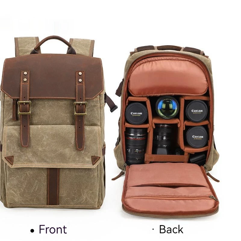 Photography bag outdoor SLR backpack waterproof large capacity wax dyed canvas camera bag