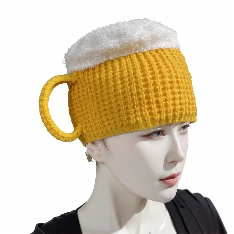 3D Beer Cup Hats Beanie Party Unisex Hairline Cap Beer Lovers Ear Warmers for Women Men New Year Presents Valentine's Fun Gift