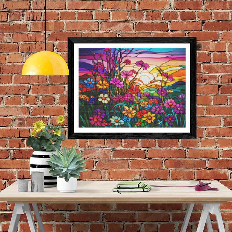 Colored Wildflower Glass 5D Diamond Painting Field Flowers Cross Stitch Square Round Embroidery Rhinestone Home Decoration