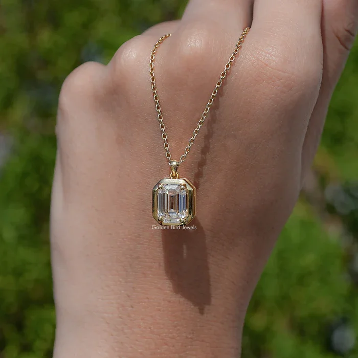 OXTAO Emerald Cut Minimalist Solitaire Pendant Necklace for Women 4CT Moissanite Charm Necklace Wedding Jewelry 14K Gold Filled view 4