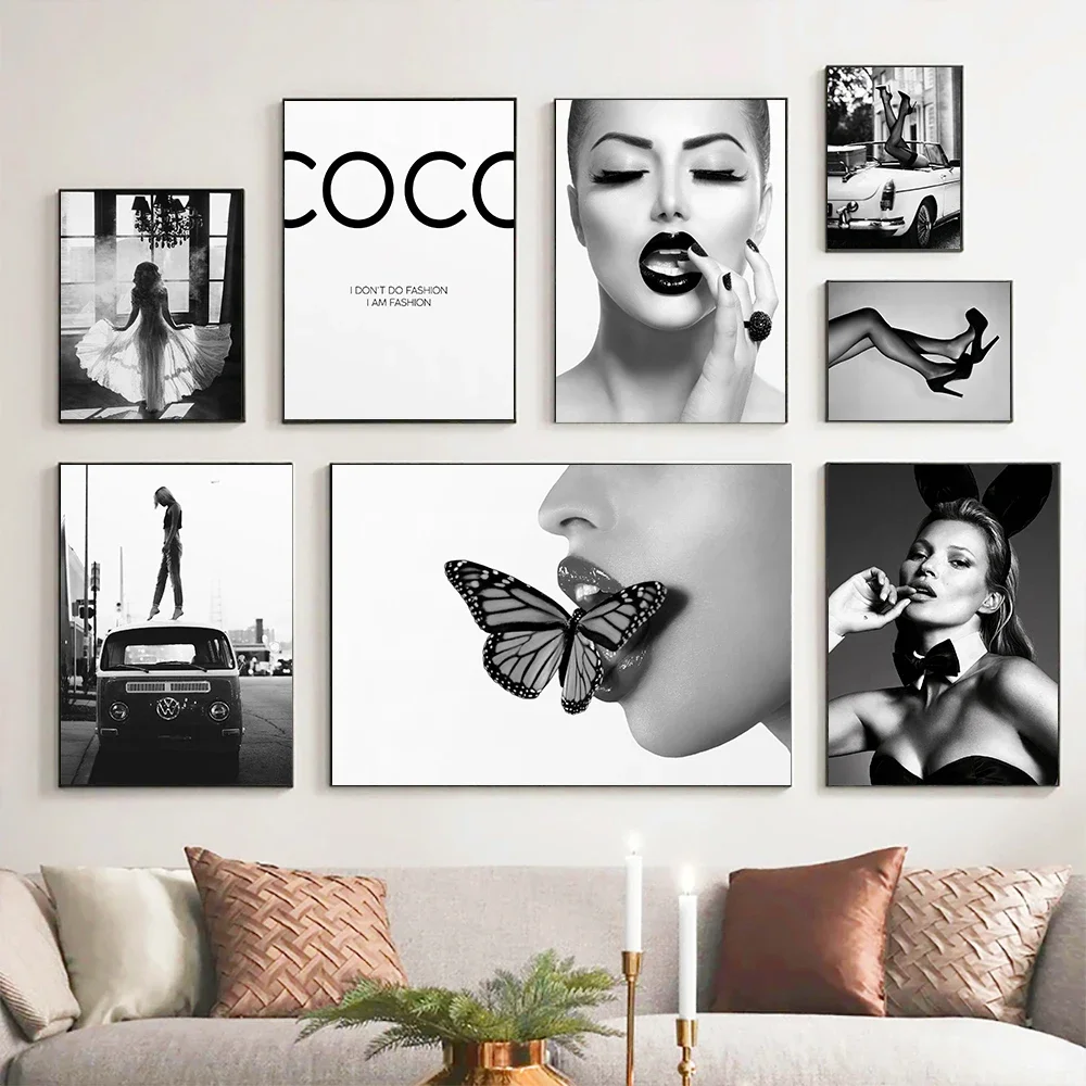 Woman Butterfly Picture Fashion Coco Quotes Girl Wall Art Nordic Posters and Prints Canvas Painting for Living Room Modern Decor