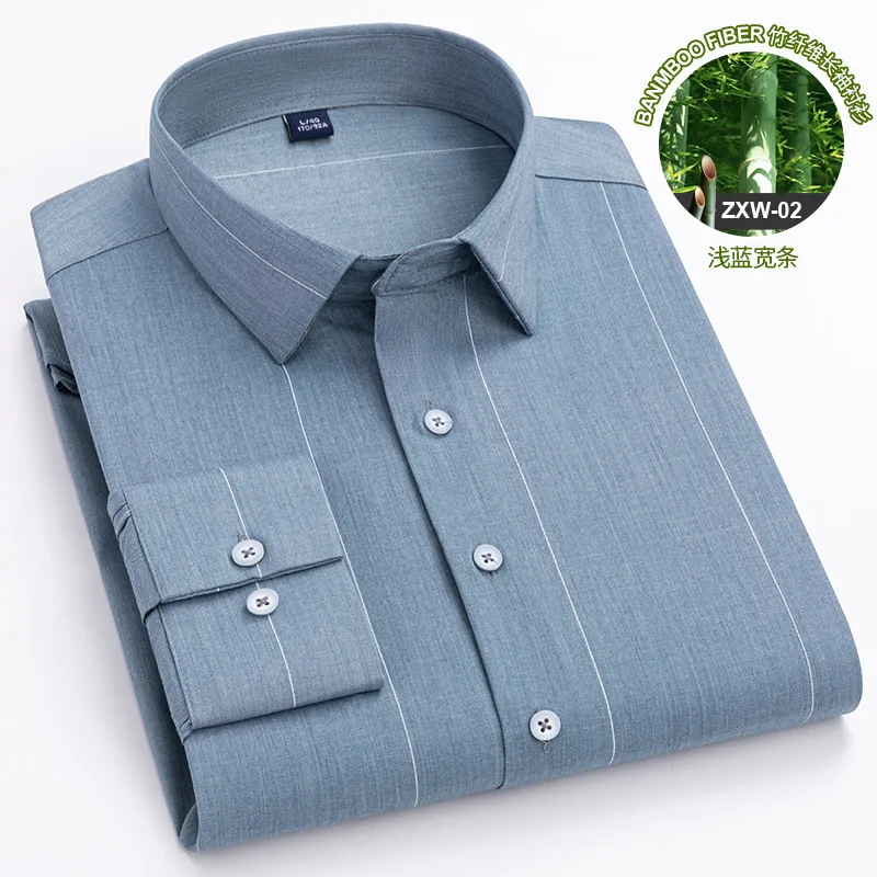 New men's long sleeve shirt bamboo fiber business casual comfort without ironing high quality spring/summer fashion stripes