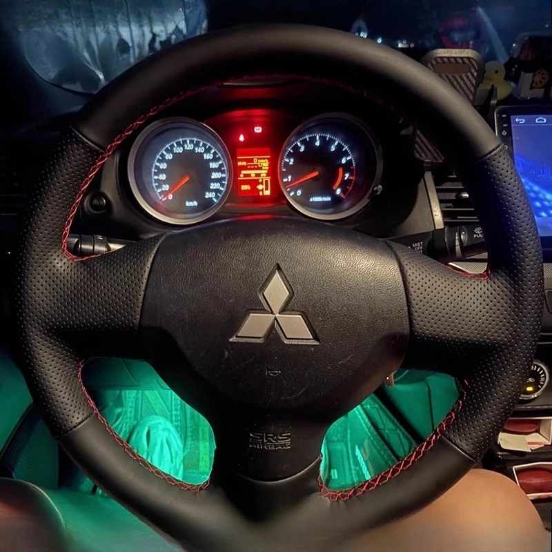 

For Mitsubishi Lancer EX 10 Lancer X Outlander Hand-Stitched Black genuine Leather Car Steering Wheel Cover
