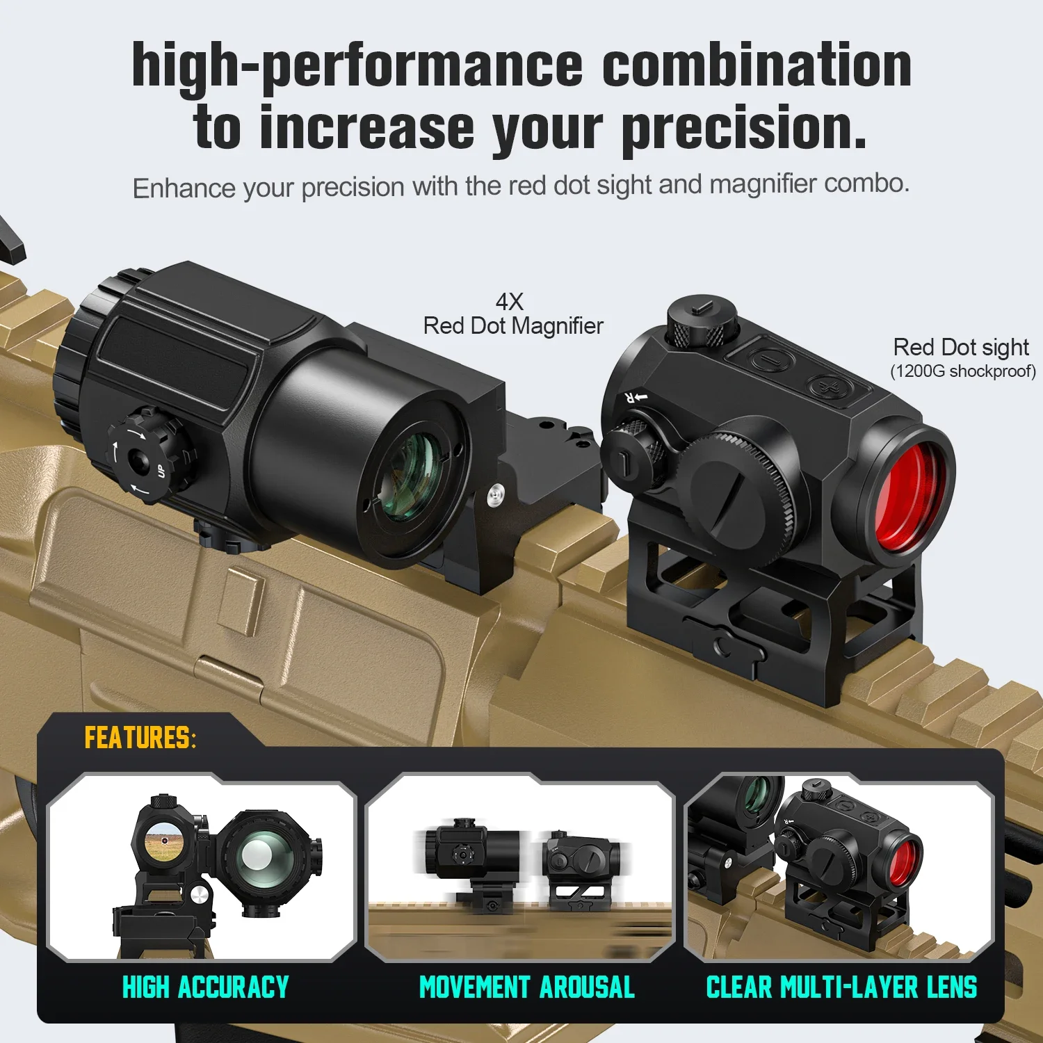 

Quick detachable 1MOA red dot sight G43 sight integrated with 4X fixed magnifying glass flip air gun sight for hunting