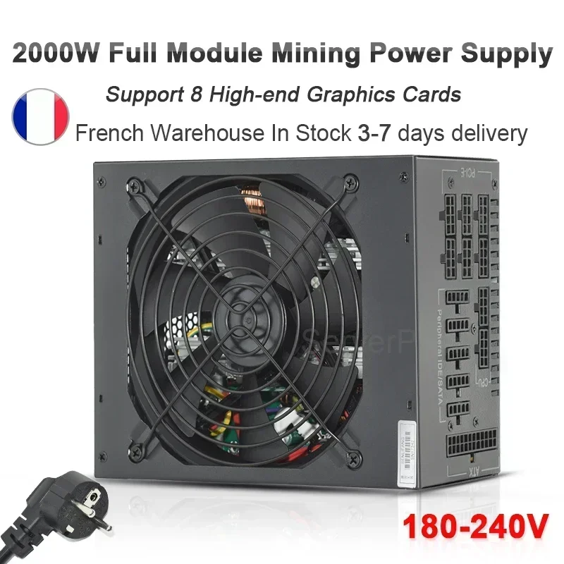 160V-240V ETC RVN ATX PC PSU For BTC Miner Machine Full Module 1800W 2000W Mining Power Supply Support 8 GPU