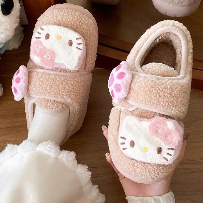

Kawaii Sanrio Hello Kittye New Autumn and Winter Women's Plush Slippers Indoor Home Thick Soled Warm Slippers Festival Gift
