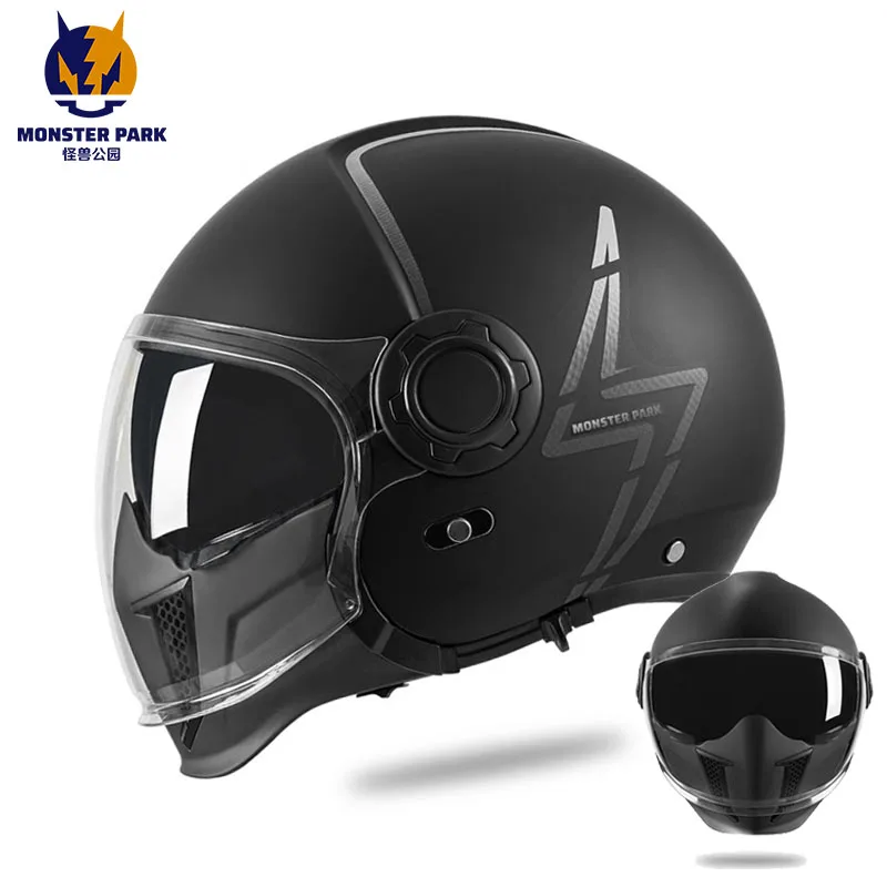 MONSTER PARK Motorrad Integralhelm Offener modularer Helm cascos para moto Doppellinse DOT Retro Moto Kombinationshelm