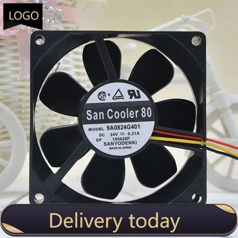 c   Original Sanyo 9A0824G401 8025 8cm 80mm 24V 0.21A double ball-bearing  fan