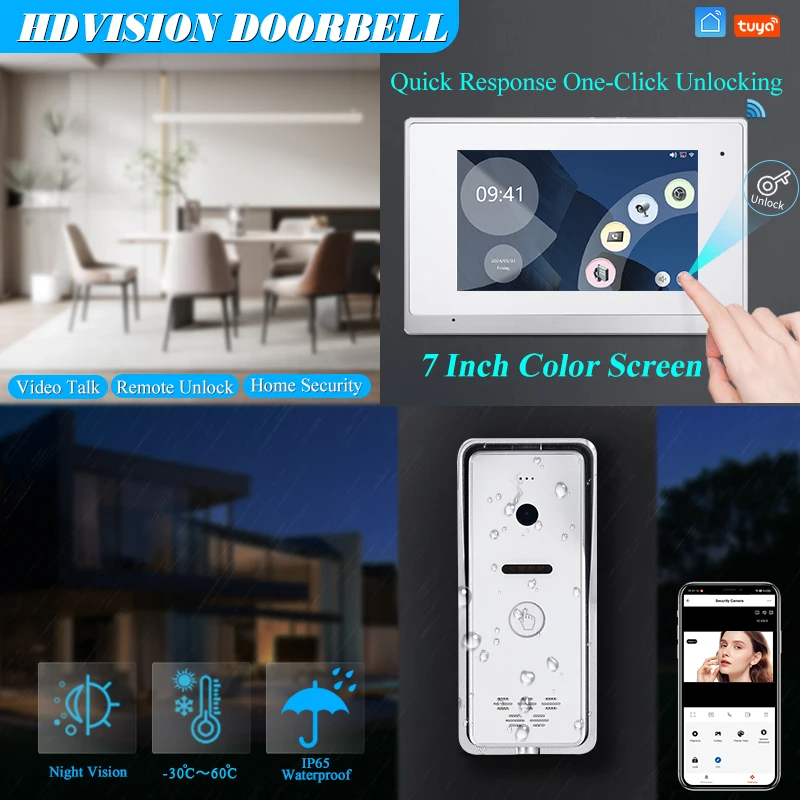 

Doorbell Camera Wifi Video Tuya Smart Life HD Cámara Wifi Doorbell with 7 Inch Monitor Ring Bell IP Intercom Video Door Phone