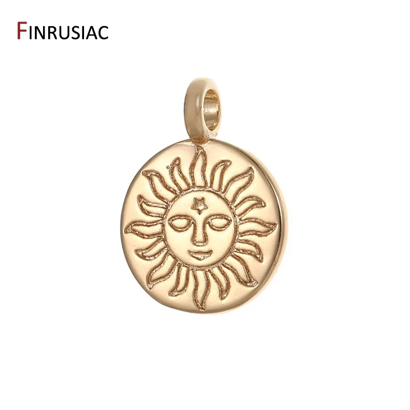 14K Gold Plated Brass Sun Moon Face Charms,Embossed Floral Botanical Oval Pendants For DIY Handmade Jewelry Findings Supplies