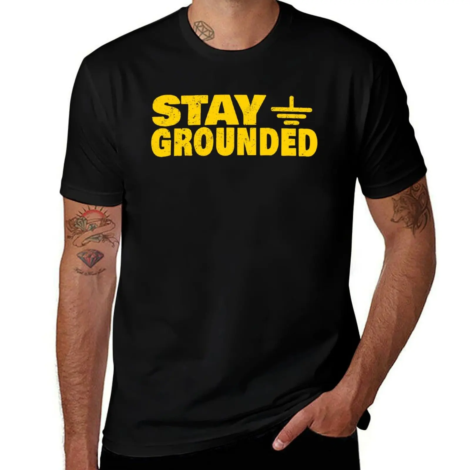 Stay Grounded Funny Electrical Engineering Joke T-Shirt Retro Style Print Casual Top