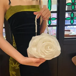 Satin Rose Evening Bag Designer Dinner Party Wedding Flower Purse Luxury Handbags Design Silk Pleated Clutches Female