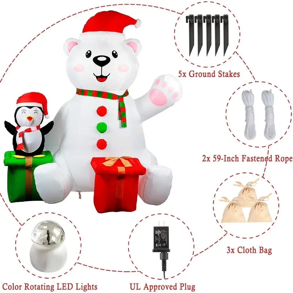 6Ft Christmas Inflatables Outdoor Decorations, LED Light Up Polar Bear and Penguin Inflatable Christmas Blow Up Yard Decorations