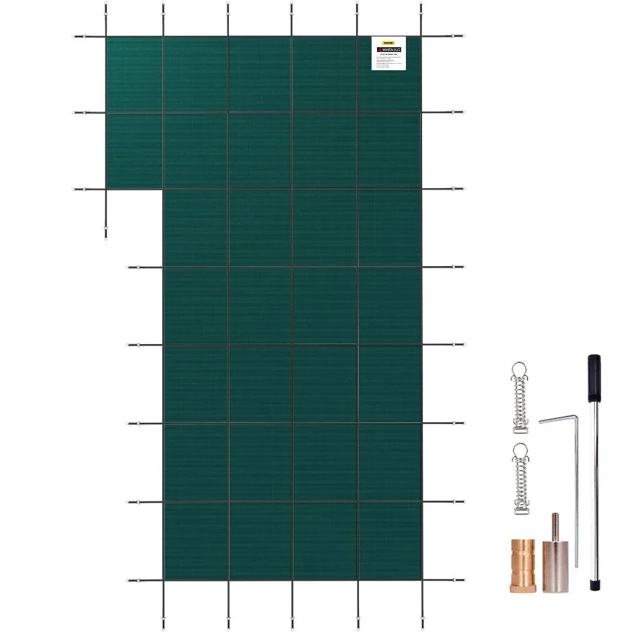 Cubierta de seguridad para piscina enterrada, cubierta rectangular para piscina de invierno de 18 pies x 34 pies con paso izquierdo, malla de alta resistencia de Triple costura PP Ma