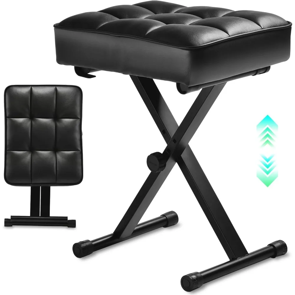 

US Shipping Adjustable X Style Folding Piano Bench Stool with High Comfort Sponge Cushion 3 Height Portable Chair