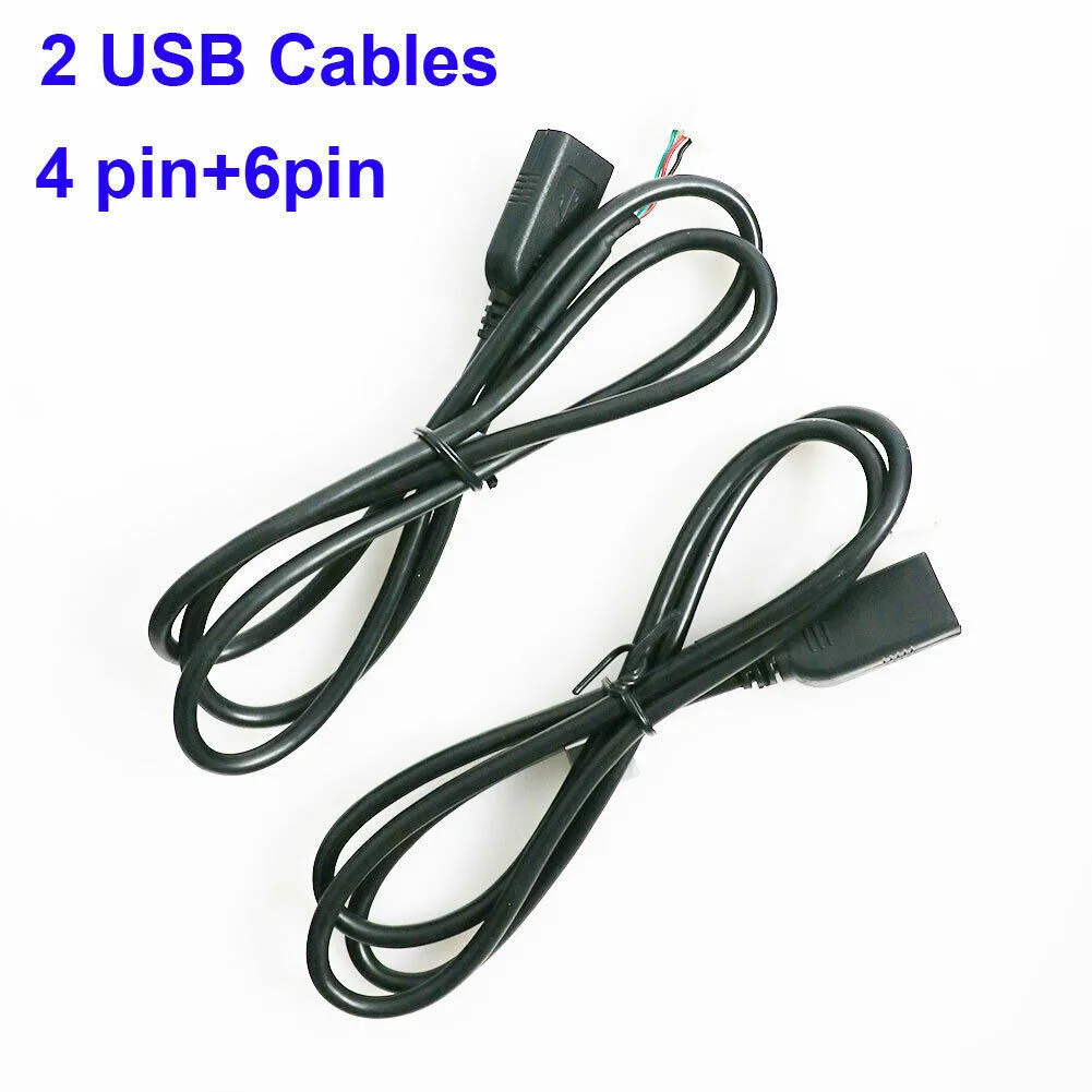 2PCS 75cm Car USB Cable Adapters 4Pin + 6Pin Connector USB Extension Cables Adapters For Car Radio Stereo