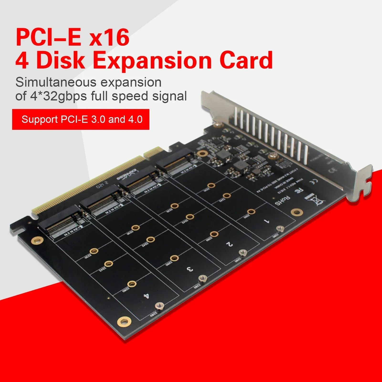 PCI-E Signal Split Array Card with 4 M.2 NVME Disk Array Card for SSD/M.2 NVME Protocol