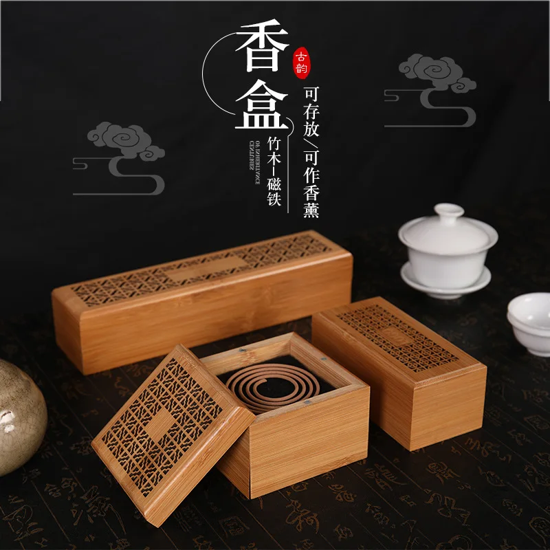 Bamboo Incense Burner Box Two Layers Household Classical Elegant Desktop Bamboo Incense Box