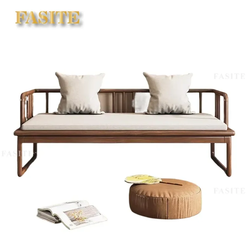 For Chinese Style Solid Wood Sofa Bed Zen Wabi Sabi Chaise Longue 2 Seater Tenon Mortise Structure Soft Rest Living Room