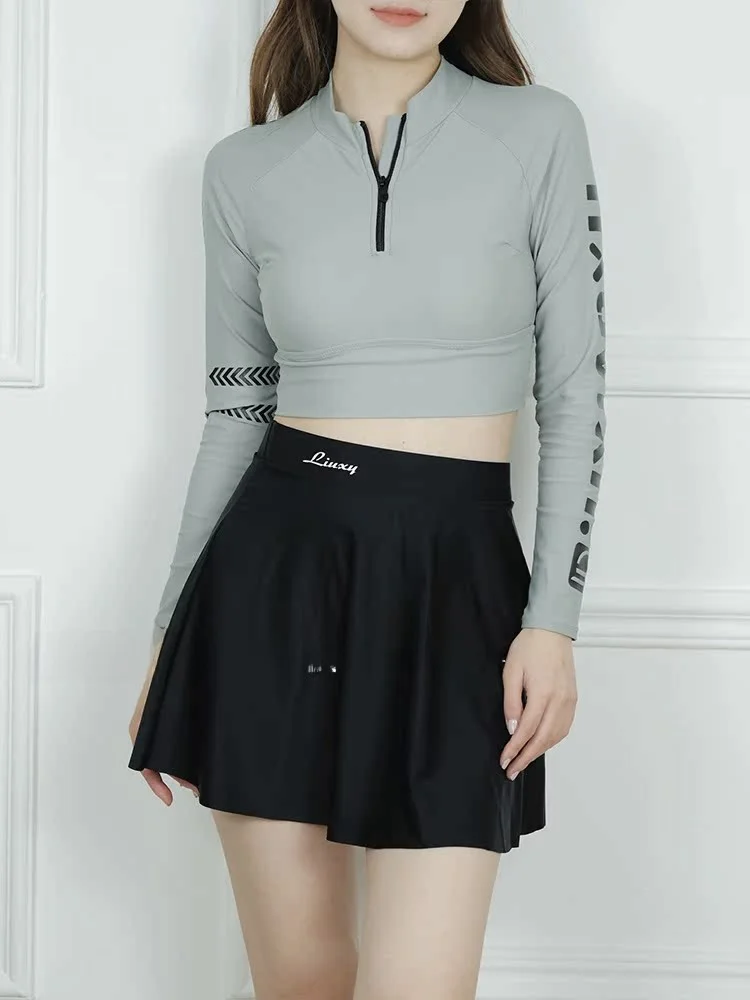 

Vaion Sle Long Sve Swimsuit Women's Two Piece Skirt Design Separate Bot Beachwear Thermal Use Polyester Nylon Lycra