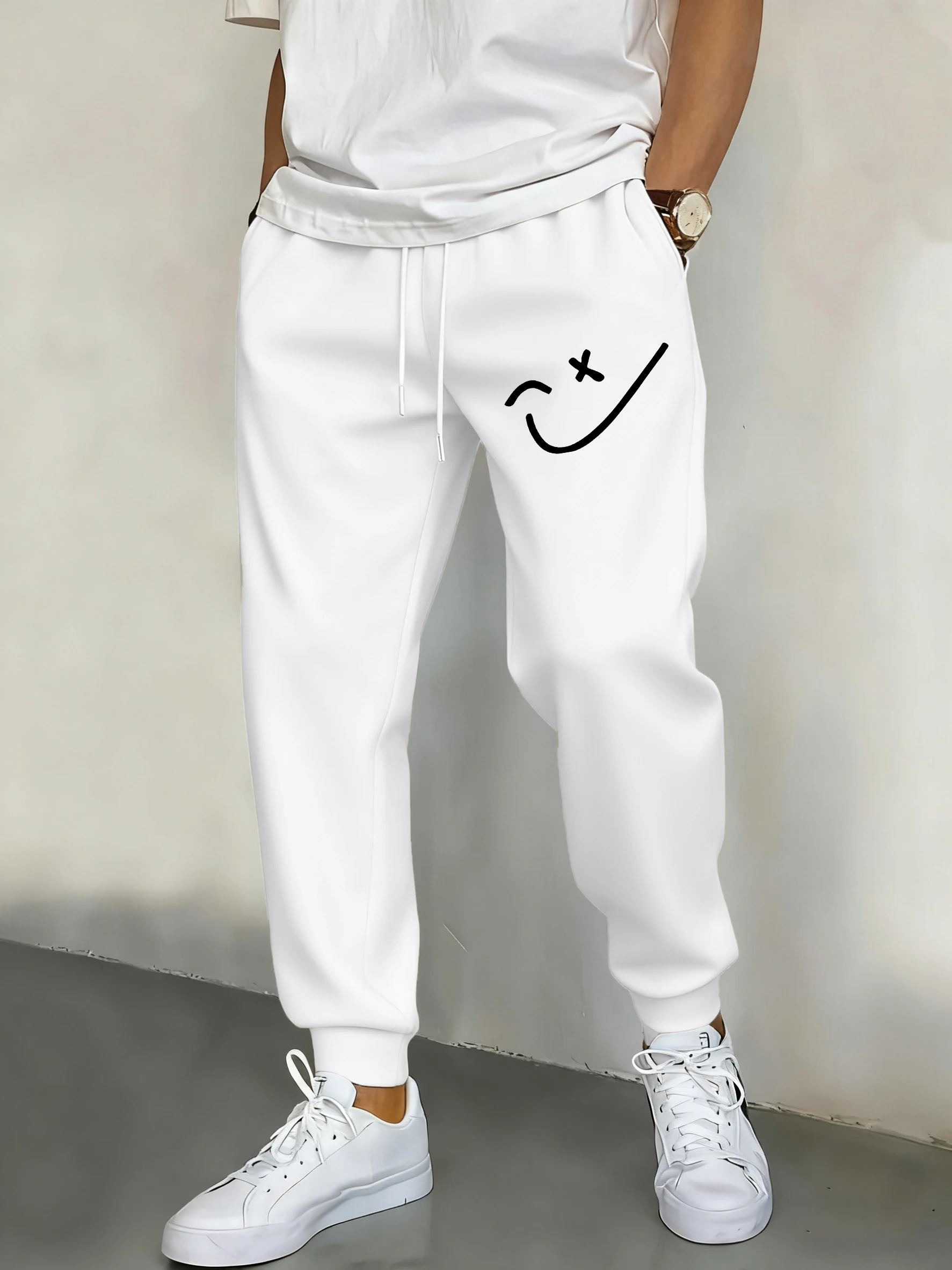 

Always Stay Happy Printed Men Pants Fleece Fashion Sweatpants Casual Street Trousers Pocket Unisex Comfortable Jogging Pant