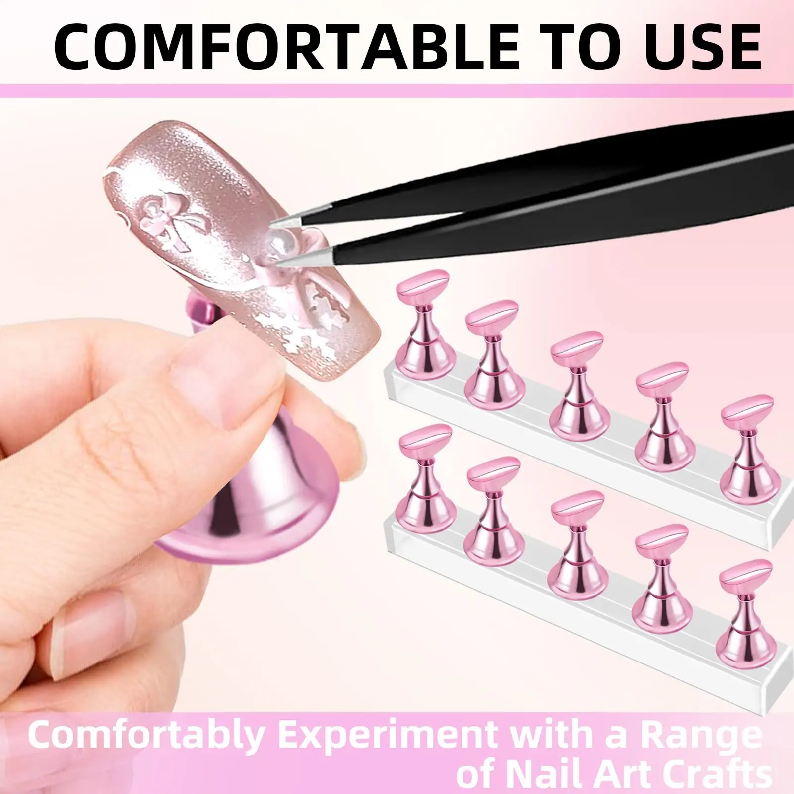 2 Sets Nagel-Übungsständer mit 100 Stück doppelseitigem Klebeband, Press-On-Nagelhalter für Nagelmalerei & Nagelkunst-Präsentation – Detail 3